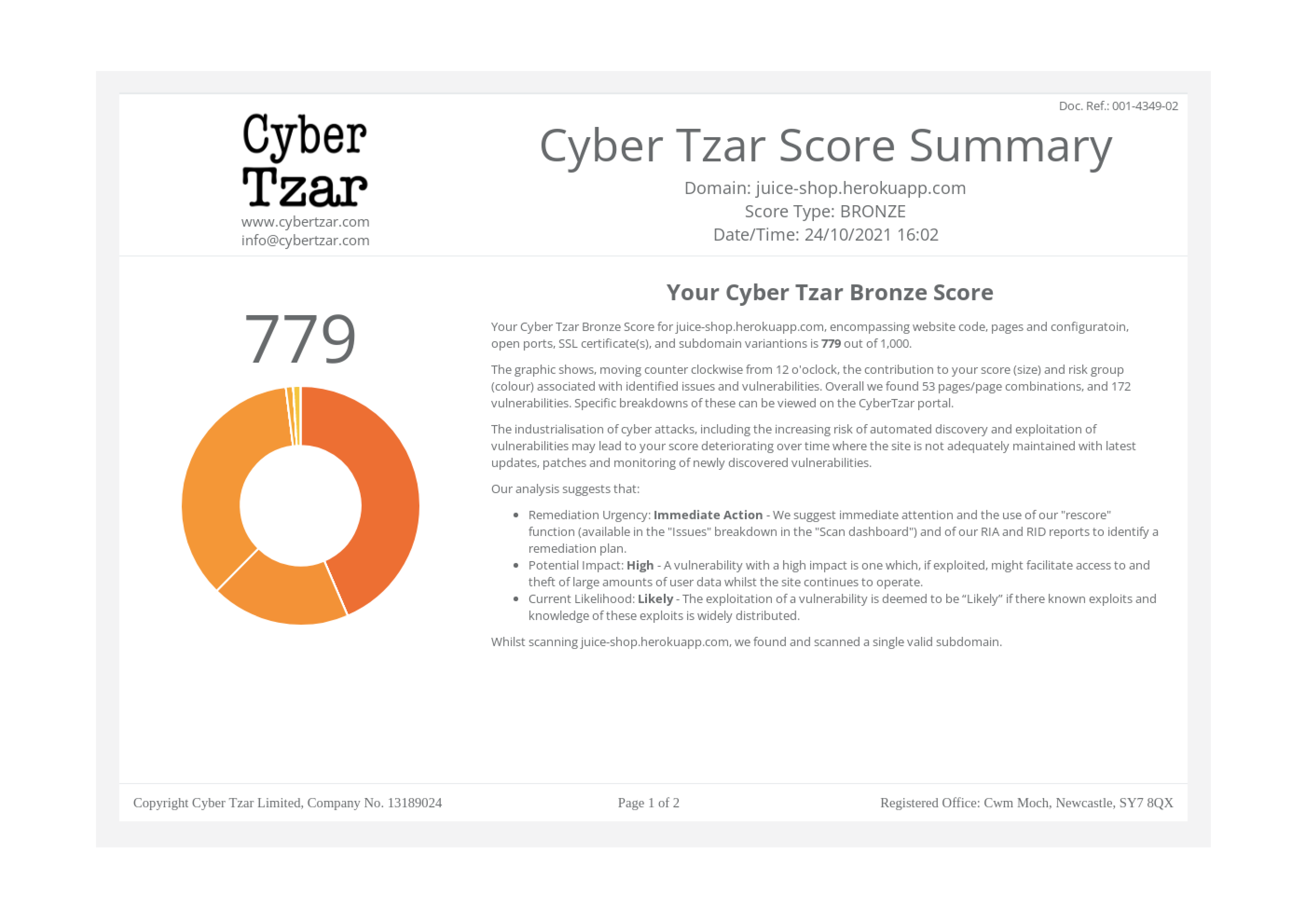 Cyber Tzar Score Summary